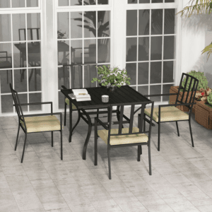 Outsunny Dining Set w/ 4 Stackable Chairs