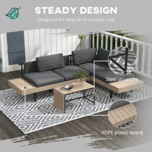 Outsunny Furniture Set Table L-Shaped Sofa