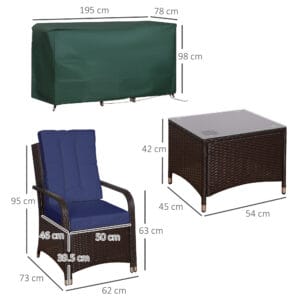 Outsunny Rattan Bistro Set 3pcs Chair Table