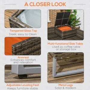 Outsunny 4pc Rattan Garden Sofa Set