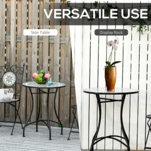 Outsunny Mosaic Side Table Bistro Patio Grey