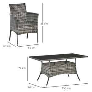 Outsunny Rattan Dining Set 6-seater