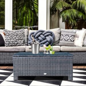 Outsunny Rattan Coffee Table with Glass Top