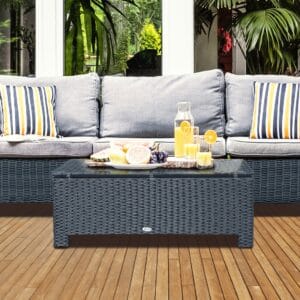 Outsunny Rattan Coffee Table with Glass Top