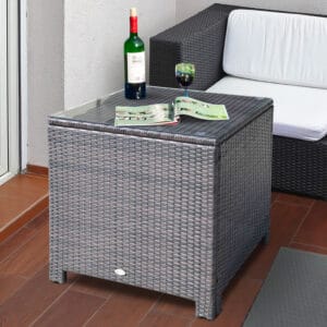 Outsunny Garden Rattan Table Glass Top