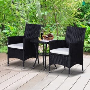 Outsunny Rattan Bistro Set 1 x Table 2 x Chairs