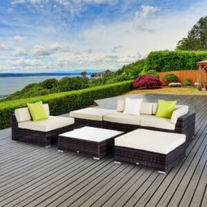 Outsunny 6pc Rattan Sofa Coffee Table Set