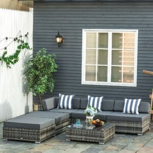 Outsunny 6pc Rattan Sofa Coffee Table Set