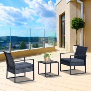 Outsunny Rattan Dining Set 3 Pieces Patio