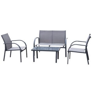 Outsunny 4 Pc Dining Set & Loveseat 2 Chairs