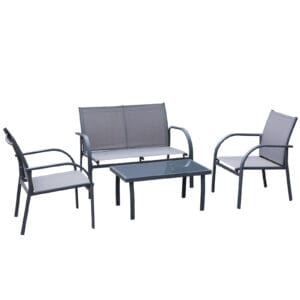 Outsunny 4 Pc Dining Set & Loveseat 2 Chairs