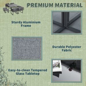 Outsunny Dining Set Table 4 Chairs & 4 Footstools