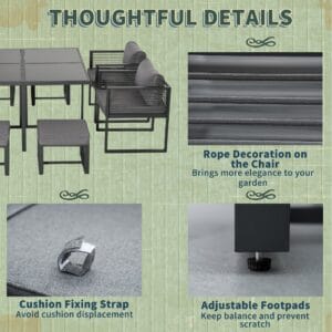 Outsunny Dining Set Table 4 Chairs & 4 Footstools