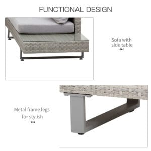 Outsunny 3pc Rattan Sofa Set Side Table