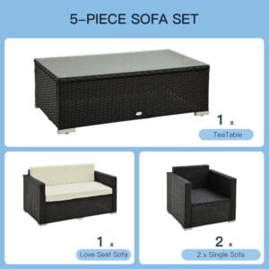 Outsunny 4pc Rattan Sofa Set Steel Black