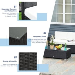 Outsunny 4pc Rattan Sofa Set Steel Black