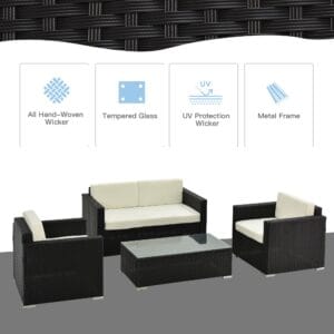 Outsunny 4pc Rattan Sofa Set Steel Black