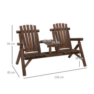 Outsunny Wooden Bench w/ 2 Seats & Table