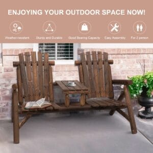 Outsunny Wooden Bench w/ 2 Seats & Table