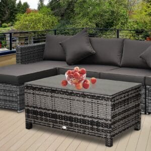 Outsunny Rattan Coffee Table with Glass Top