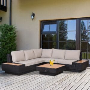 Outsunny 4pc Rattan Sofa Set Table Chairs Loveseat