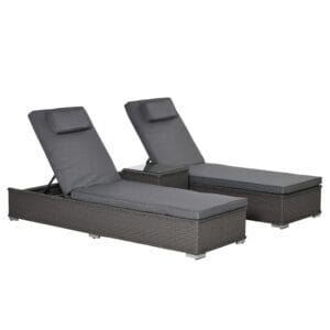 Outsunny 3 Piece Rattan Lounge Set Grey