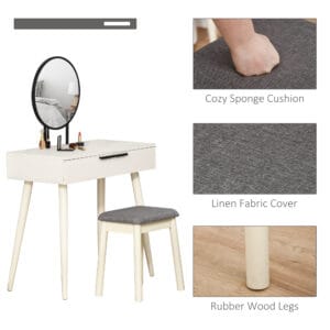 Homcom Dressing Table w/ Round Mirror