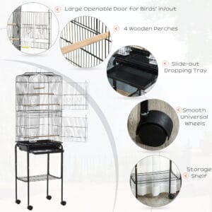Pawhut Bird Cage Metal w/ Rolling Stand