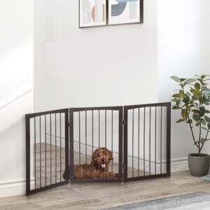 Pawhut Pet Safety Gate Dog Fence Pine Wood