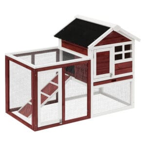 Pawhut Rabbit Hutch Wooden w/ Tray Ramp