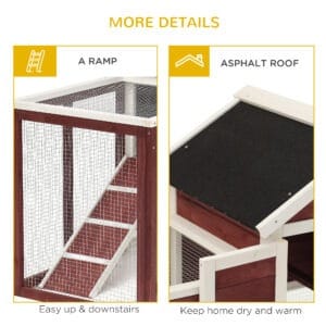 Pawhut Rabbit Hutch Wooden w/ Tray Ramp
