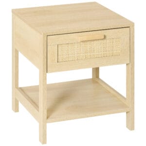 Bedside Table w/ Rattan Drawer Storage