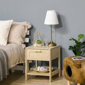 Bedside Table w/ Rattan Drawer Storage
