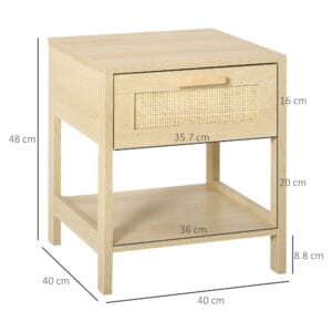 Bedside Table w/ Rattan Drawer Storage
