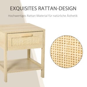 Bedside Table w/ Rattan Drawer Storage