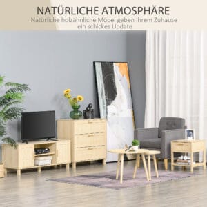 Bedside Table w/ Rattan Drawer Storage