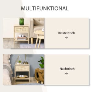 Bedside Table w/ Rattan Drawer Storage