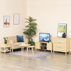 Bedside Table w/ Rattan Drawer Storage