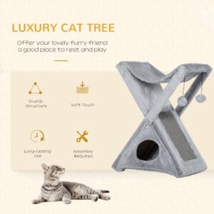 Pawhut Plush Cat Tree Activity Tower Foldable