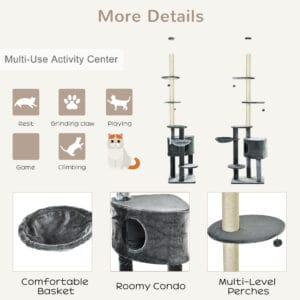 Pawhut 5-Tier Cat Tree Tower Multi-Level Grey
