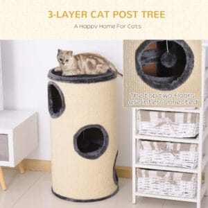 Pawhut Cat Scratching Barrel w/ 3 Dens