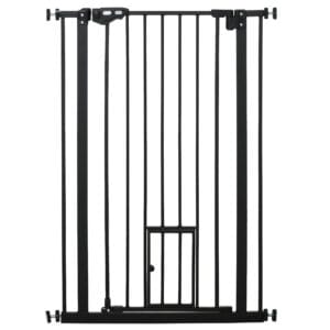 Pawhut Tall Dog Gate w/ Cat Door Auto Close