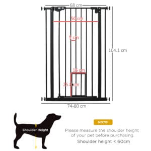 Pawhut Tall Dog Gate w/ Cat Door Auto Close