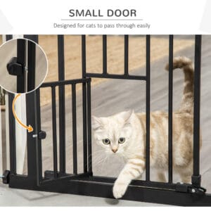 Pawhut Tall Dog Gate w/ Cat Door Auto Close