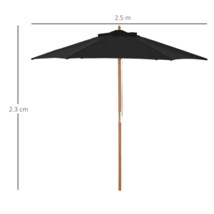 Wood Parasol Sun Shade 2.5m Black