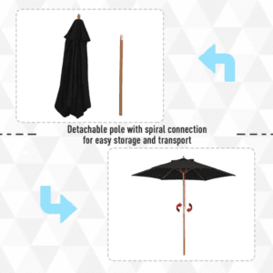 Wood Parasol Sun Shade 2.5m Black