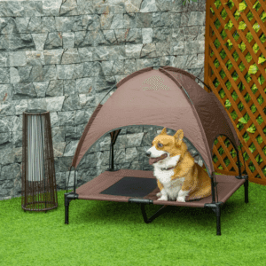 PawHut Elevated Dog Bed w/ Canopy Coffee
