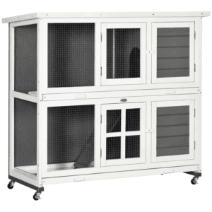 PawHut Wooden Rabbit Hutch w/ Wheels Grey