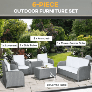 Outsunny 6pc Rattan Sofa Set w/ Table