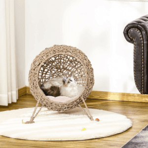 PawHut Wicker Cat Bed Ball-Shaped Rattan